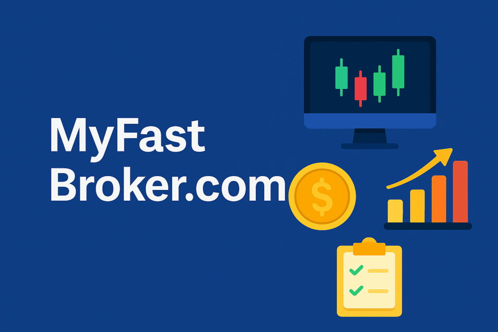 Visual representation of MyFastBroker.com with trading icons