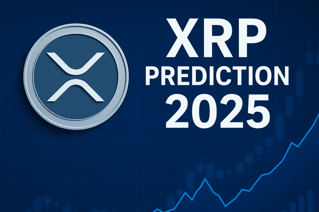 Ripple XRP coin with futuristic 2025 prediction and crypto price chart background