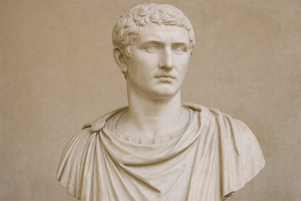 Classical marble bust sculpture representing a historical figure.