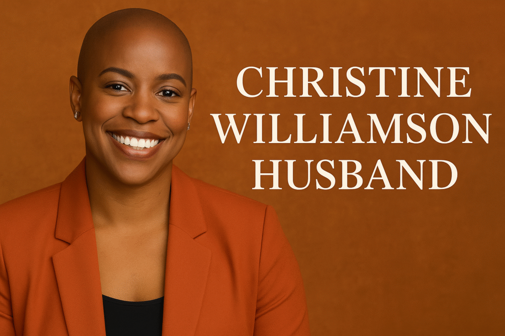 Christine Williamson Husband: Truth, Career & Privacy Christine Williamson smiling confidently beside bold text โChristine Williamson Husband