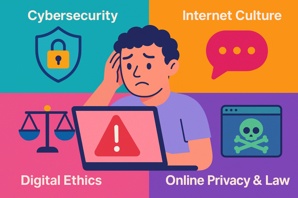 Coomer su concept showing online safety risks, legal issues, and website security warnings.