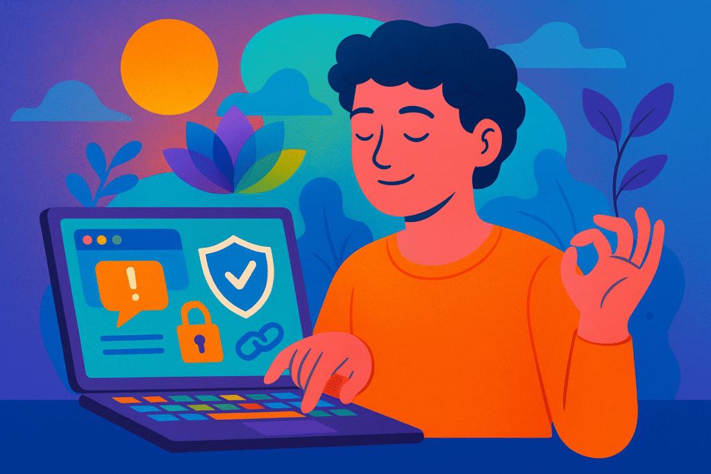 Person practicing mindfulness while learning safe internet habits inspired by Jememôtre.